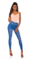 Preview: High Waist Slim Fit Skinny-Jeans im sexy Destroyed-Look - blau