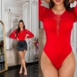Preview: Sexy Body mit transparenten Mesh-Einsätzen und Chiffon-Ärmeln - rot