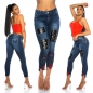 Preview: Sexy Skinny-Jeans mit Leder-Patches und Blumen-Stickerei - dark blue