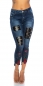 Preview: Sexy Skinny-Jeans mit Leder-Patches und Blumen-Stickerei - dark blue