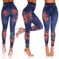 Preview: High Waist Leggings in Jeans-Optik mit Blüten-Prints - blue washed