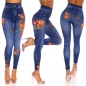 Preview: High Waist Leggings in Jeans-Optik mit Blumenprints - blue washed