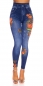 Preview: High Waist Leggings in Jeans-Optik mit Blumenprints - blue washed