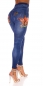 Preview: High Waist Leggings in Jeans-Optik mit Blumenprints - blue washed