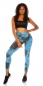 Preview: High Waist Leggings mit modischen Watercolor-Print - blau