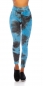 Preview: High Waist Leggings mit modischen Watercolor-Print - blau