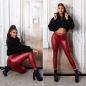 Preview: Modische Thermo-Leggings im Leder-Look - bordeaux