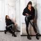 Preview: Modische Thermo-Leggings im Leder-Look - schwarz