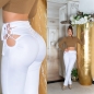 Preview: GoGo Wetlook Highwaist Hose mit sexy Cutouts - weiß