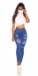 Preview: High Waist Stretch-Jeans im Used-Look - blau