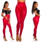 Preview: Sexy High-Waist-Hose im Lederlook mit Zierknöpfen - rot