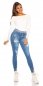 Preview: Moderne Skinny Jeans im Used-Look mit Schrift-Prints - blue washed