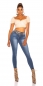 Preview: Figurbetonte Skinny Jeans mit Schleifen-Verzierung - blue washed