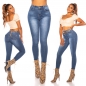 Preview: Figurbetonte Skinny Jeans mit Schleifen-Verzierung - blue washed