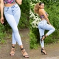 Preview: High Waist Stretch-Jeans im dezenten destroyed Look - acid blue