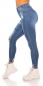 Preview: High Waist Skinny Jeans im Used-Look mit Schrift-Prints - blue washed