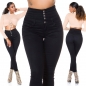 Preview: Sexy figurbetonte High Waist Jeans mit aufgesetzter Knopfleiste - schwarz