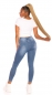 Preview: High Waist-Jeans mit diagonalier Knopfleiste in blue washed