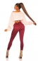 Preview: High Waist Stretch-Jeans im Used-Look - bordeaux