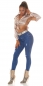 Preview: High Waist Push Up Jeans im dezenten used Look - jeansblau