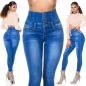 Preview: Sexy figurbetonte High Waist Jeans mit aufgesetzter Knopfleiste - blue washed