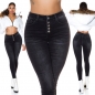 Preview: Stretch Skinny Jeans mit Knopfleiste - schwarz