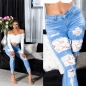 Preview: PushUp Röhrenjeans im sexy Vintage-Look mit Spitze - blue washed