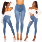 Preview: High Waist-Jeans mit aufgesezter Knopfleiste in blue washed