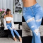 Preview: Destroyed Jeans im mit Spitzen-Einsätzen - blue washed