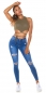 Preview: High Waist Stretch-Jeans im Used-Look - blue washed