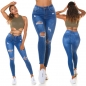 Preview: High Waist Stretch-Jeans im Used-Look - blue washed