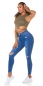 Preview: High Waist Stretch-Jeans im Used-Look - blue washed