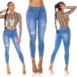 Preview: Moderne Push Up Jeans mit heller Waschung und Used-Effekten - blue washed