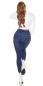 Preview: Figurbetonte High Waist Jeans mit Knopfleiste und Zierkettchen - blue washed