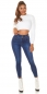 Preview: Figurbetonte High Waist Jeans mit Knopfleiste und Zierkettchen - blue washed