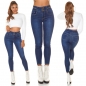 Preview: Figurbetonte High Waist Jeans mit Knopfleiste und Zierkettchen - blue washed