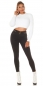 Preview: Figurbetonte High Waist Jeans mit Knopfleiste und Zierkettchen - schwarz