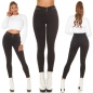 Preview: Figurbetonte High Waist Jeans mit Knopfleiste und Zierkettchen - schwarz