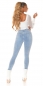 Preview: Sexy Skinny-Jeans im Used Look mit Strass Herz - light blue