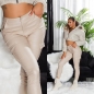 Preview: Sexy Lederlook-Hose im Cargo-Design - beige