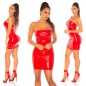 Preview: Sexy Bandeau-Minikleid im glänzenden Wetlook - rot