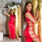 Preview: Sexy Party Wetlook Maxikleid mit heißen Cut Outs in rot