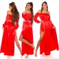 Preview: Elegantes Satin-Maxikleid mit Carmen-Ausschnitt - rot