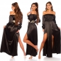 Preview: Elegantes Satin-Maxikleid mit Carmen-Ausschnitt - schwarz