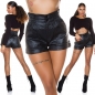 Preview: Moderne High Waist Shorts in sexy Kunstleder-Optik - schwarz