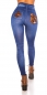 Preview: High Waist Leggings in Jeans-Optik mit Animal-Einsätzen - blau