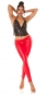 Preview: Leggings im Moulin Rouge Look mit Schnürleiste in rot