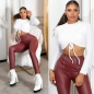 Preview: High Waist Kunstleder Leggings mit Zipper - bordeaux