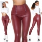 Preview: High Waist Kunstleder Leggings mit Zipper - bordeaux