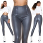 Preview: High Waist Kunstleder Leggings mit Zipper - grau